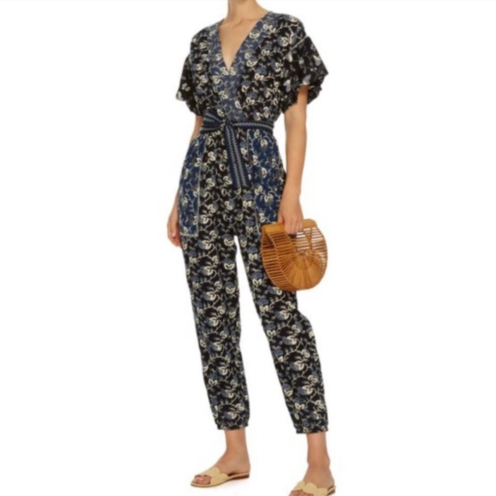 ULLA JOHNSON Floral Jumpsuit In Blues w/Belt